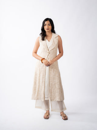 Textured Longline Sleeveless Jacket Dress ( Set of 3 )