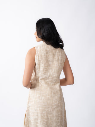 Textured Longline Sleeveless Jacket Dress ( Set of 3 )