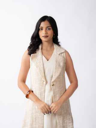 Textured Longline Sleeveless Jacket Dress ( Set of 3 )