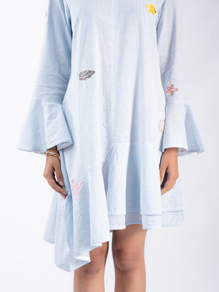 Soft V-Neck blue Stripes Tunic Dress