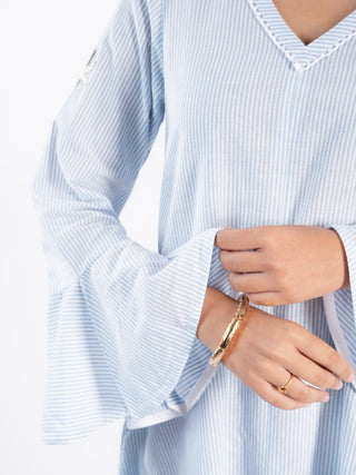 Soft V-Neck blue Stripes Tunic Dress