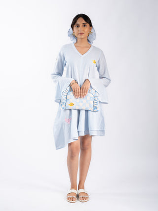 Soft V-Neck blue Stripes Tunic Dress