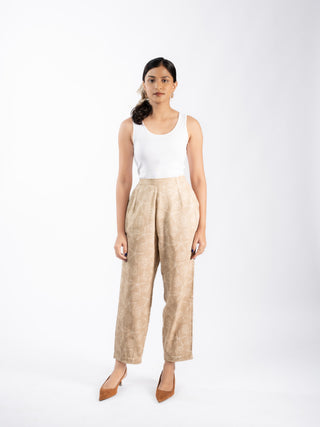 Natural Shell Printed Textured Barrel Pants