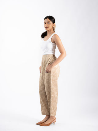 Natural Shell Printed Textured Barrel Pants