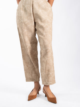 Natural Shell Printed Textured Barrel Pants