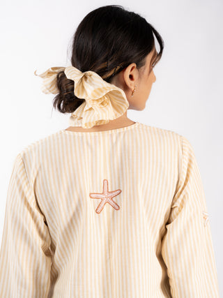 Soft V-Neck Beige Stripes Tunic Dress