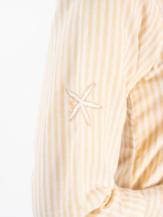 Soft V-Neck Beige Stripes Tunic Dress