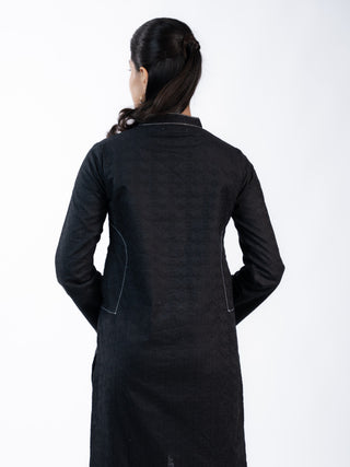 Black Lawn Textured Co-ord Set | Contrast Pants | For Women