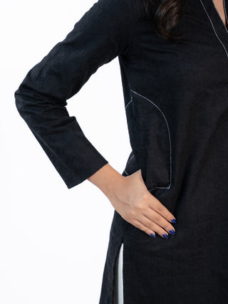 Black Lawn Textured Co-ord Set | Contrast Pants | For Women