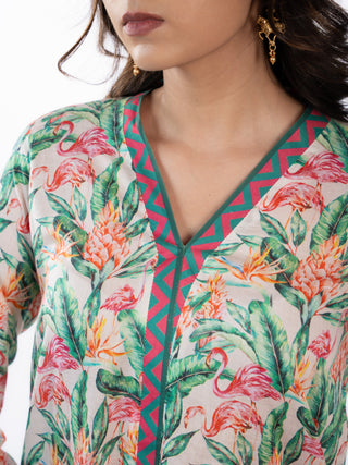 Seafoam Green & Peach Lawn Printed Kurta Set | Daily Wear | For Women