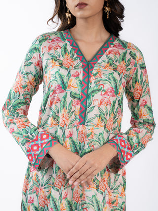 Seafoam Green & Peach Lawn Printed Kurta Set | Daily Wear | For Women