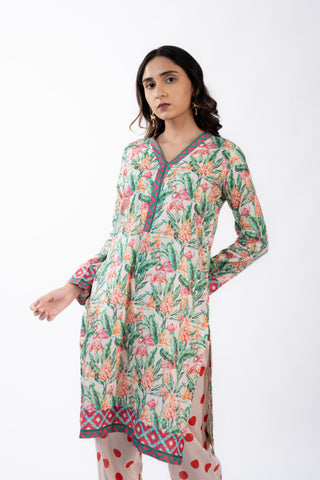 Seafoam Green & Peach Lawn Printed Kurta Set | Daily Wear | For Women