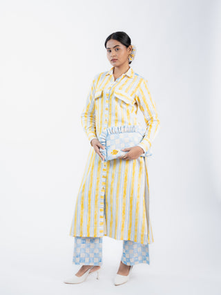 Yellow Stripes long kurta and Straight Pants