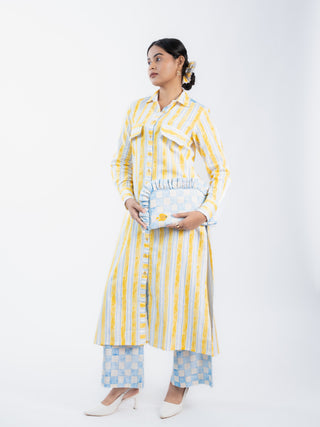 Yellow Stripes long kurta and Straight Pants