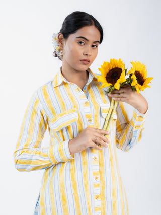 Yellow Stripes long kurta and Straight Pants