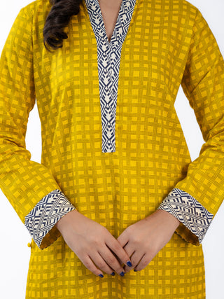 Mustard Yellow Cotton Printed Co-ord Set | Geometric Print | For Women