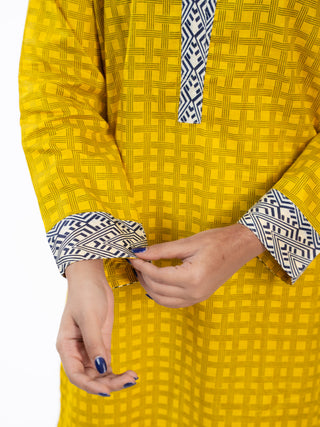Mustard Yellow Cotton Printed Co-ord Set | Geometric Print | For Women