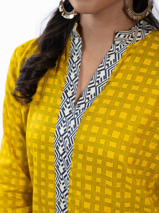 Mustard Yellow Cotton Printed Co-ord Set | Geometric Print | For Women