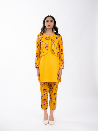 SAFFRON YELLOW CO ORD SET WITH PRINTED JACKET & BOTTOM