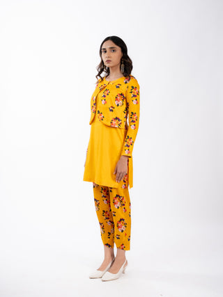 SAFFRON YELLOW CO ORD SET WITH PRINTED JACKET & BOTTOM