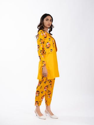SAFFRON YELLOW CO ORD SET WITH PRINTED JACKET & BOTTOM