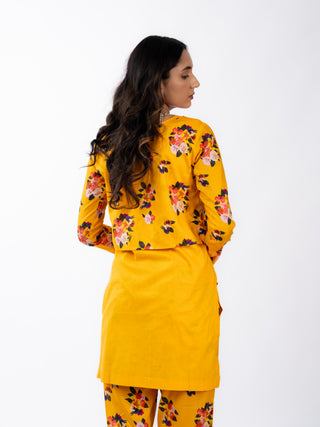 SAFFRON YELLOW CO ORD SET WITH PRINTED JACKET & BOTTOM