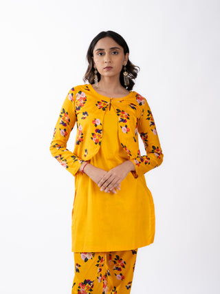 SAFFRON YELLOW CO ORD SET WITH PRINTED JACKET & BOTTOM