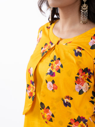 SAFFRON YELLOW CO ORD SET WITH PRINTED JACKET & BOTTOM