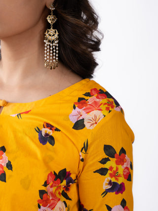 SAFFRON YELLOW CO ORD SET WITH PRINTED JACKET & BOTTOM