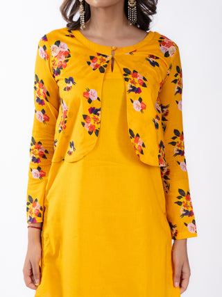 SAFFRON YELLOW CO ORD SET WITH PRINTED JACKET & BOTTOM