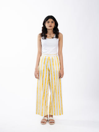 Yellow & White Stripes Linen Straight Pants