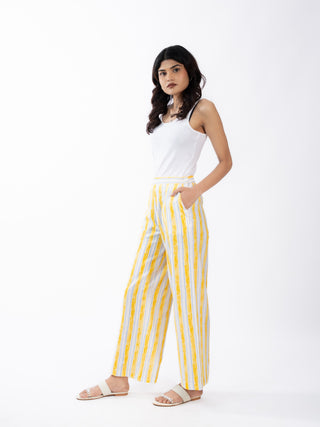 Yellow & White Stripes Linen Straight Pants
