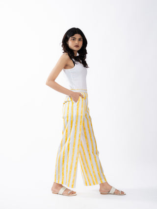 Yellow & White Stripes Linen Straight Pants