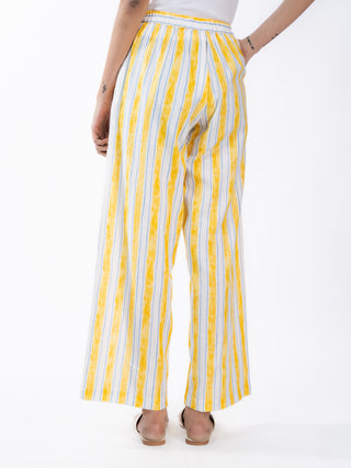 Yellow & White Stripes Linen Straight Pants