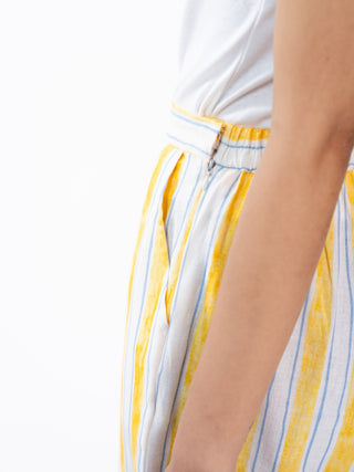 Yellow & White Stripes Linen Straight Pants