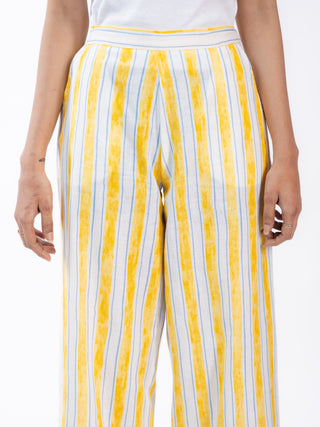 Yellow & White Stripes Linen Straight Pants
