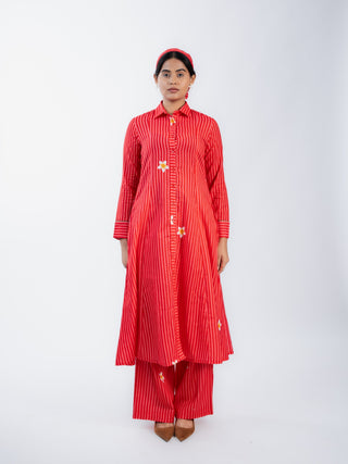 Red Stripes Straight Kurta Set with Straight Pants