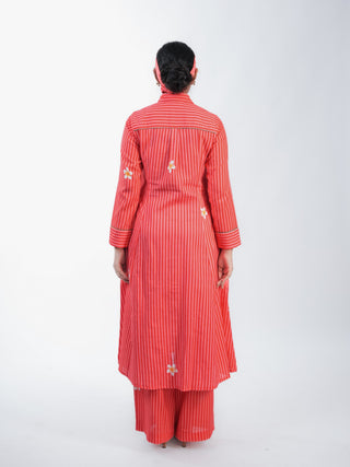 Red Stripes Straight Kurta Set with Straight Pants