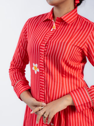 Red Stripes Straight Kurta Set with Straight Pants