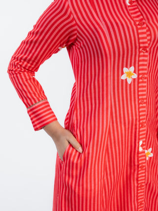 Red Stripes Straight Kurta Set with Straight Pants