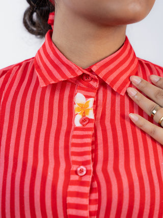 Red Stripes Straight Kurta Set with Straight Pants
