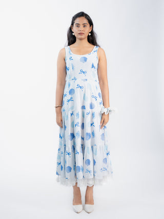 Blue Shell Printed Jute Dress