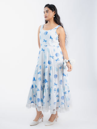 Blue Shell Printed Jute Dress