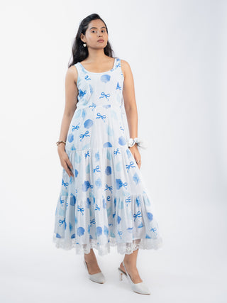 Blue Shell Printed Jute Dress