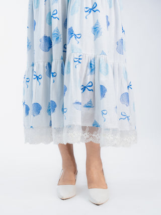 Blue Shell Printed Jute Dress
