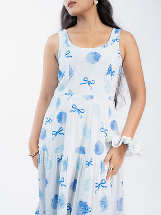 Blue Shell Printed Jute Dress