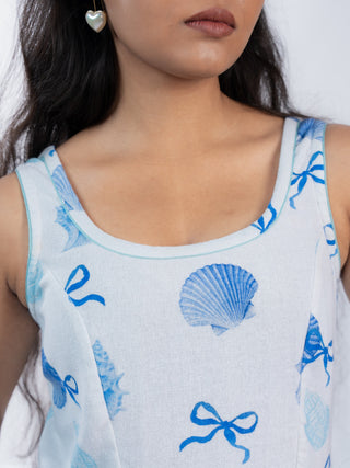 Blue Shell Printed Jute Dress