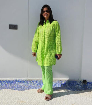 Parrot Green Chikankari co-ord set
