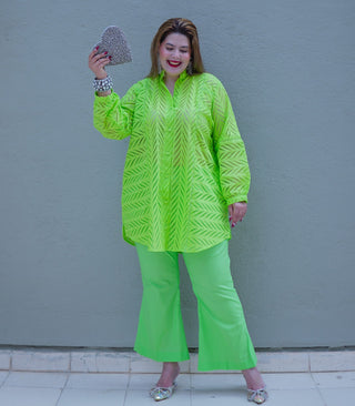 Parrot Green Chikankari co-ord set