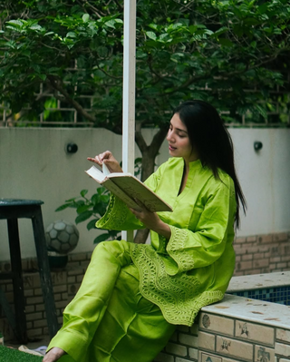 Parrot Green Dola Silk Farsi Salwar Set